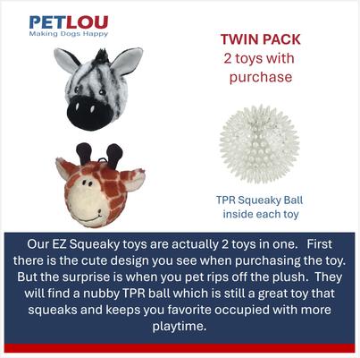 Show full view: Petlou Ez Squeaky Ball Giraffe & Zebra Twin Pack Squeaky Plush Dog Toy, 4-in slide 4 of 5