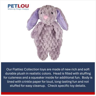Show full view: Petlou Flattiez Fuzzy Friends Rabbit Squeaky Plush Dog Toy, Purple, 12-in slide 5 of 6