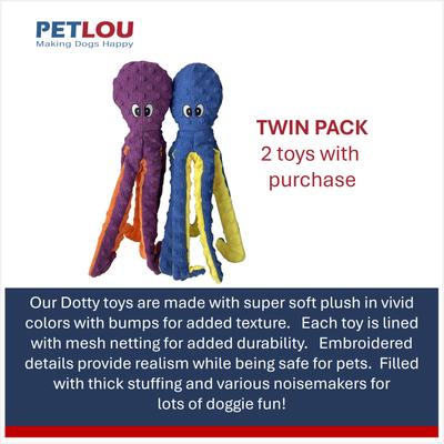 Show full view: Petlou Dotty Friends 2.0-Twin Pack Octopi Squeaky Plush Dog Toy, Blue & Purple, 16-in slide 5 of 6
