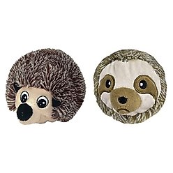 Petlou Ez Squeaky Ball Hedgehog & Sloth Twin Pack Squeaky Plush Dog Toy, 4-in