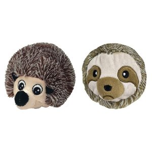 Petlou Ez Squeaky Ball Hedgehog & Sloth Twin Pack Squeaky Plush Dog Toy, 4-in