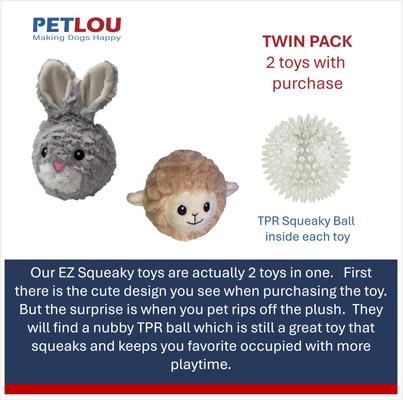 Show full view: Petlou Ez Squeaky Ball Lamb & Rabbit Twin Pack Squeaky Plush Dog Toy, 4-in slide 4 of 5