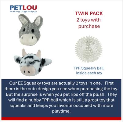 Show full view: Petlou Ez Squeaky Ball Cow & Donkey Twin Pack Squeaky Plush Dog Toy, 4-in slide 4 of 5