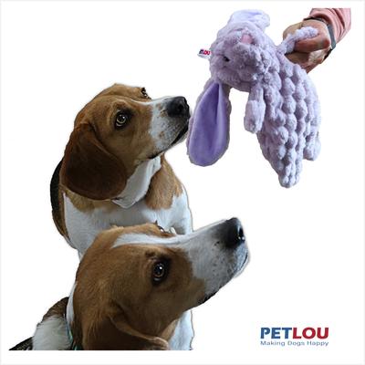 Show full view: Petlou Flattiez Fuzzy Friends Rabbit Squeaky Plush Dog Toy, Purple, 12-in slide 3 of 6