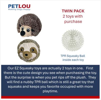 Show full view: Petlou Ez Squeaky Ball Hedgehog & Sloth Twin Pack Squeaky Plush Dog Toy, 4-in slide 4 of 5
