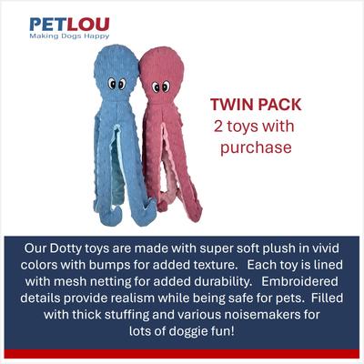 Show full view: Petlou Dotty Friends 2.0-Twin Pack Octopi Squeaky Plush Dog Toy, Baby Blue & Rose, 16-in slide 5 of 6