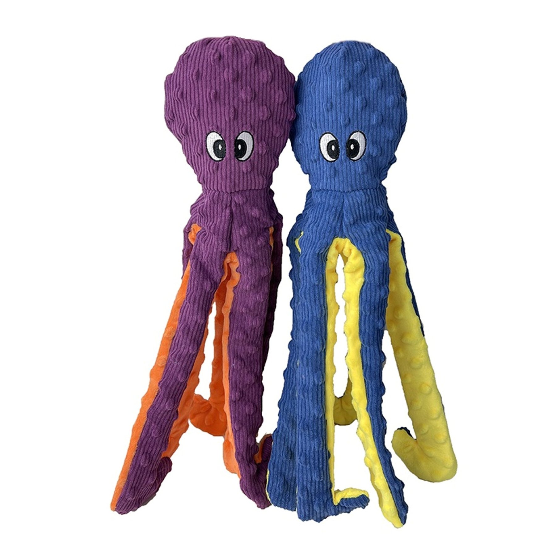 Petlou Dotty Friends 2.0-Twin Pack Octopi Squeaky Plush Dog Toy, Blue & Purple, 16-in
