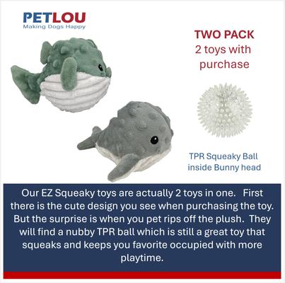 Show full view: Petlou Ez Squeaky Ball Whale & Puffer Twin Pack Squeaky Plush Dog Toy, 4-in slide 5 of 6