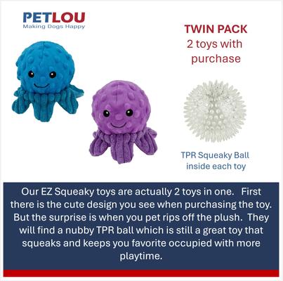 Show full view: Petlou Ez Squeaky Ball Octopi Twin Pack Squeaky Plush Dog Toy, 4-in slide 4 of 5