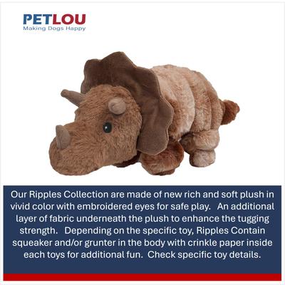 Show full view: Petlou Ripples Dino Friends Triceratops Squeaky Plush Dog Toy, 26-in slide 5 of 6