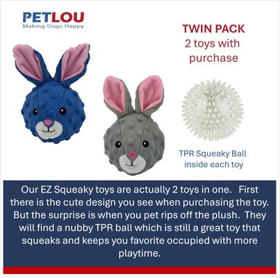 Show full view: Petlou Ez Squeaky Ball Rabbits Twin Pack Squeaky Plush Dog Toy, 4-in slide 5 of 7