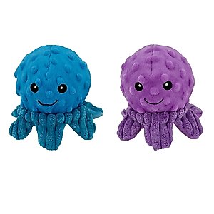 Petlou Ez Squeaky Ball Octopi Twin Pack Squeaky Plush Dog Toy, 4-in