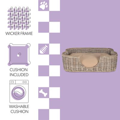 Show full view: THE LICKER STORE Scallop Tropical Handwoven Rattan Elevated Dog & Cat Sofa Bed, Kubu Gray, 31 x 20-in slide 3 of 9