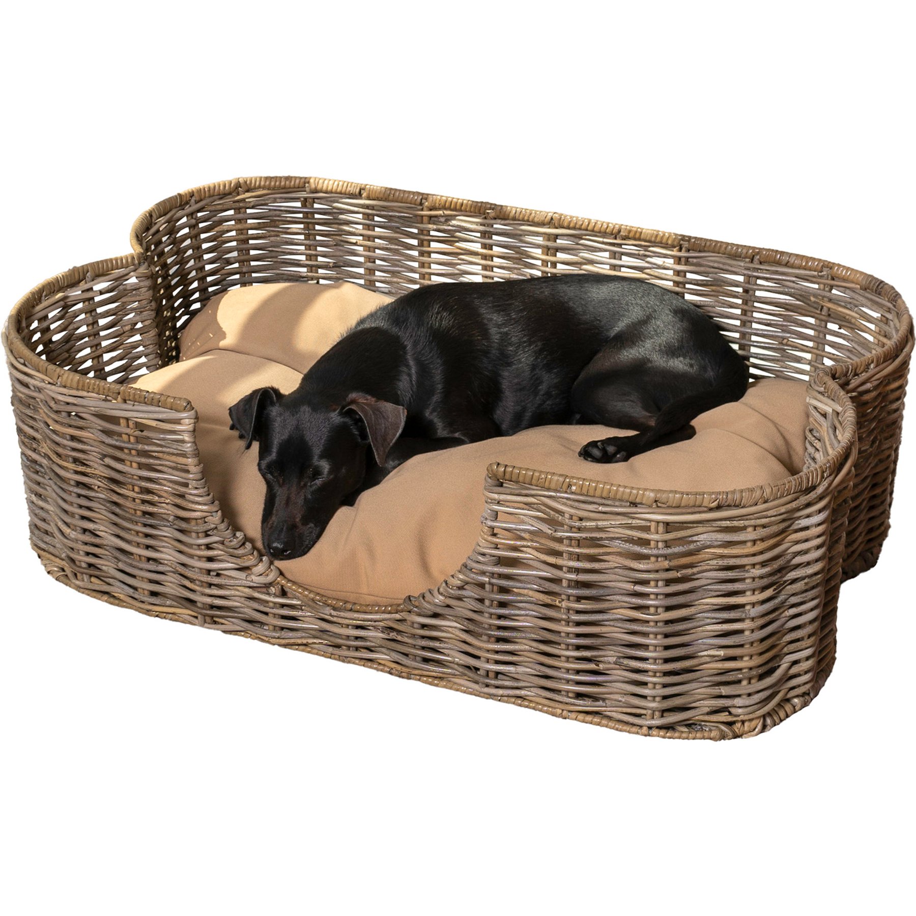THE LICKER STORE Scallop Tropical Handwoven Rattan Elevated Dog & Cat Sofa Bed, Kubu Gray, 31 x 20-in