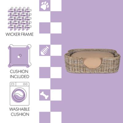 Show full view: THE LICKER STORE Scallop Tropical Handwoven Rattan Elevated Dog & Cat Sofa Bed, Kubu Gray, 27 x 18.25-in slide 3 of 9