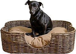 THE LICKER STORE Scallop Tropical Handwoven Rattan Elevated Dog & Cat Sofa Bed, Kubu Gray, 27 x 18.25-in