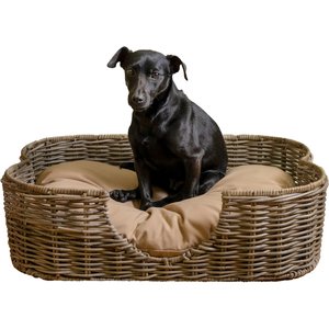 THE LICKER STORE Scallop Tropical Handwoven Rattan Elevated Dog & Cat Sofa Bed, Kubu Gray, 27 x 18.25-in