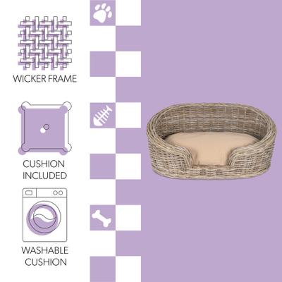 Show full view: THE LICKER STORE Curvy Classic Handwoven Rattan Elevated Dog & Cat Sofa Bed, Kubu Gray, 33 x 21.25-in slide 3 of 9