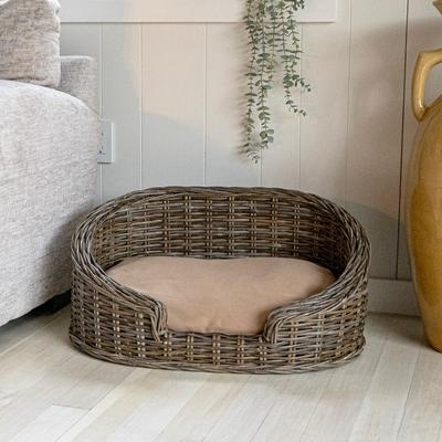 Show full view: THE LICKER STORE Curvy Classic Handwoven Rattan Elevated Dog & Cat Sofa Bed, Kubu Gray, 28.5 x 17.25-in slide 8 of 10