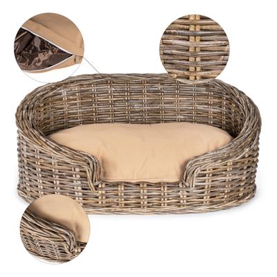 Show full view: THE LICKER STORE Curvy Classic Handwoven Rattan Elevated Dog & Cat Sofa Bed, Kubu Gray, 28.5 x 17.25-in slide 6 of 10