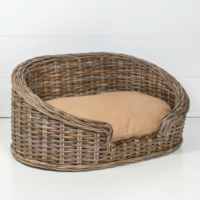 Show full view: THE LICKER STORE Curvy Classic Handwoven Rattan Elevated Dog & Cat Sofa Bed, Kubu Gray, 28.5 x 17.25-in slide 3 of 10