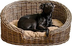 THE LICKER STORE Curvy Classic Handwoven Rattan Elevated Dog & Cat Sofa Bed, Kubu Gray, 28.5 x 17.25-in
