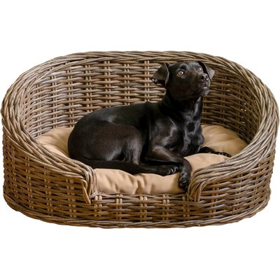 THE LICKER STORE THE LICKER STORE Curvy Classic Handwoven Rattan Elevated Dog & Cat Sofa Bed, Kubu Gray, 28.5 x 17.25-in
