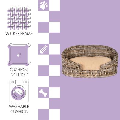 Show full view: THE LICKER STORE Curvy Classic Handwoven Rattan Elevated Dog & Cat Sofa Bed, Kubu Gray, 28.5 x 17.25-in slide 4 of 10