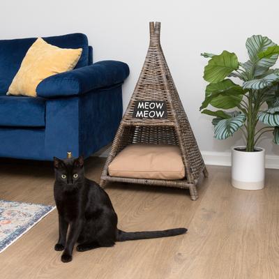 Show full view: THE LICKER STORE Tiki Tent Coastal Handwoven Rattan Elevated Dog & Cat Bed, Kubu Gray, 20 x 20-in slide 7 of 9
