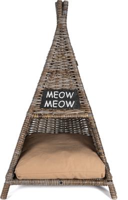 Show full view: THE LICKER STORE Tiki Tent Coastal Handwoven Rattan Elevated Dog & Cat Bed, Kubu Gray, 20 x 20-in slide 9 of 9