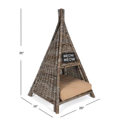 Show full view: THE LICKER STORE Tiki Tent Coastal Handwoven Rattan Elevated Dog & Cat Bed, Kubu Gray, 20 x 20-in slide 4 of 9