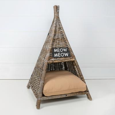Show full view: THE LICKER STORE Tiki Tent Coastal Handwoven Rattan Elevated Dog & Cat Bed, Kubu Gray, 20 x 20-in slide 2 of 9