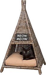 THE LICKER STORE Tiki Tent Coastal Handwoven Rattan Elevated Dog & Cat Bed, Kubu Gray, 20 x 20-in
