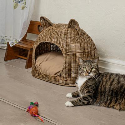 Show full view: THE LICKER STORE Cat Ear Coastal Handwoven Rattan Elevated Dog & Cat Bed, Natural, 20 x 14.5-in slide 9 of 9