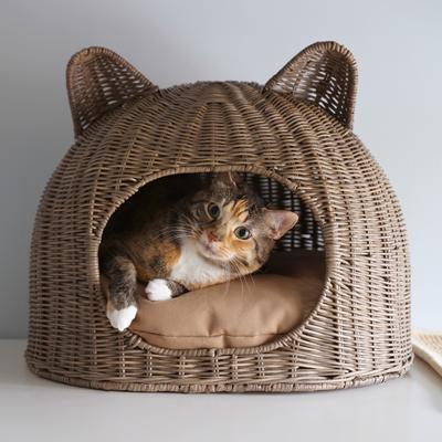 Show full view: THE LICKER STORE Cat Ear Coastal Handwoven Rattan Elevated Dog & Cat Bed, Natural, 20 x 14.5-in slide 8 of 9