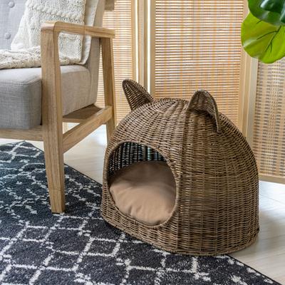 Show full view: THE LICKER STORE Cat Ear Coastal Handwoven Rattan Elevated Dog & Cat Bed, Natural, 20 x 14.5-in slide 6 of 9