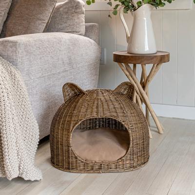 Show full view: THE LICKER STORE Cat Ear Coastal Handwoven Rattan Elevated Dog & Cat Bed, Natural, 20 x 14.5-in slide 7 of 9