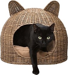 THE LICKER STORE Cat Ear Coastal Handwoven Rattan Elevated Dog & Cat Bed, Natural, 20 x 14.5-in