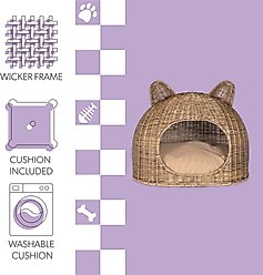 THE LICKER STORE Cat Ear Coastal Handwoven Rattan Elevated Dog & Cat Bed, Natural, 20 x 14.5-in slide 2 of 9