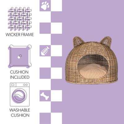 Show full view: THE LICKER STORE Cat Ear Coastal Handwoven Rattan Elevated Dog & Cat Bed, Natural, 20 x 14.5-in slide 3 of 9