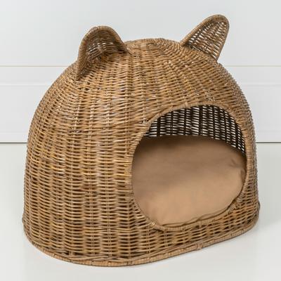 Show full view: THE LICKER STORE Cat Ear Coastal Handwoven Rattan Elevated Dog & Cat Bed, Natural, 20 x 14.5-in slide 2 of 9