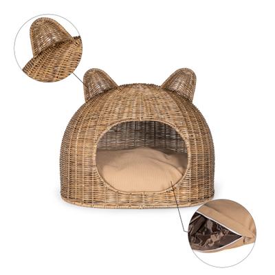 Show full view: THE LICKER STORE Cat Ear Coastal Handwoven Rattan Elevated Dog & Cat Bed, Natural, 20 x 14.5-in slide 5 of 9