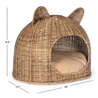 Show full view: THE LICKER STORE Cat Ear Coastal Handwoven Rattan Elevated Dog & Cat Bed, Natural, 20 x 14.5-in slide 4 of 9