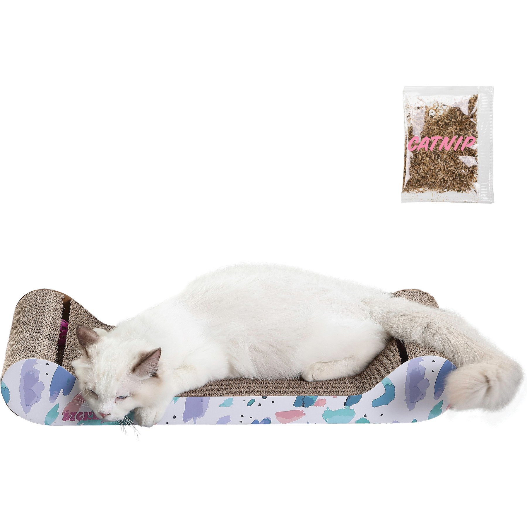 THE LICKER STORE Rini Modern 23.75-in Cardboard Lounge Bed Cat Scratcher with Built-In Bell Toys & Catnip, White, 1 count