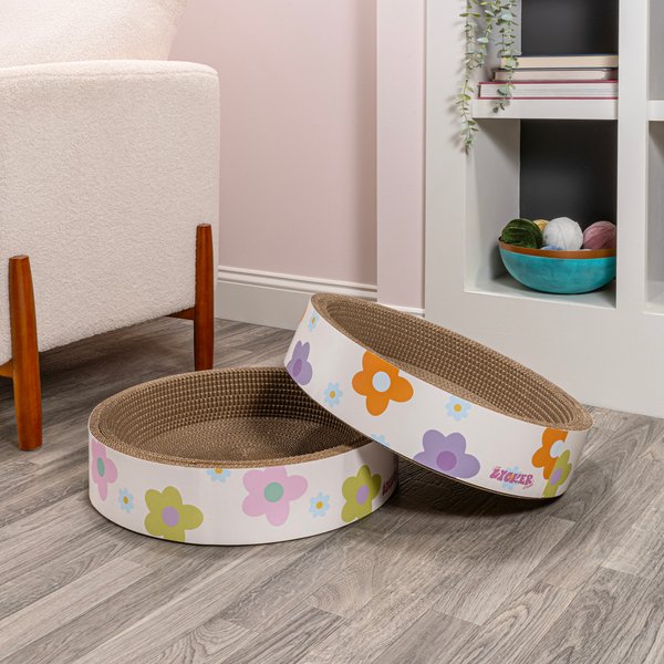 THE LICKER STORE Daisy Modern Bowl 18.13-in Cardboard Cat Scratcher with Catnip, White, 2 count