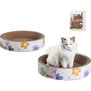 THE LICKER STORE Daisy Modern Bowl 18.13-in Cardboard Cat Scratcher with Catnip, White, 2 count