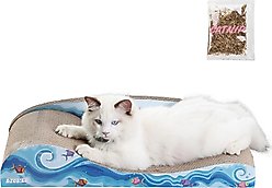 THE LICKER STORE Kokomo Coastal 23.75-in Cardboard Lounge Bed Cat Scratcher with Catnip, Blue/Orange slide 1 of 9