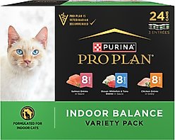 Purina Pro Plan Indoor Balance Chicken, Salmon, Whitefish & Tuna Variety Pack Wet Cat Food, 3-oz can, case of 24