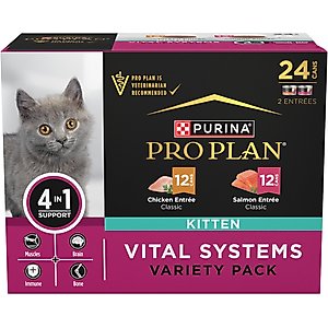 Purina Pro Plan Vital Systems Chicken & Salmon Entrée Variety Pack 4-in-1 Muscles, Brain, Immune & Bone Wet Kitten Food, 3-oz can, case of 24