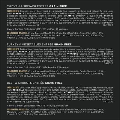 Show full view: Purina Pro Plan Complete Essentials Grain-Free Chicken, Turkey & Beef Variety Pack Wet Cat Food, 3-oz can, case of 24 slide 7 of 12